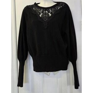 Laundry by Shelli Segal Sweater Black Soft Lace Trim Size Large